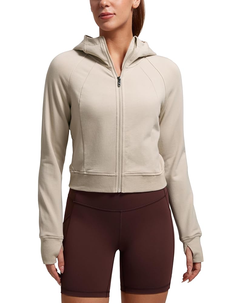CRZ YOGA Womens Fleece Zip Up Cropped Hoodie Workout Jacket